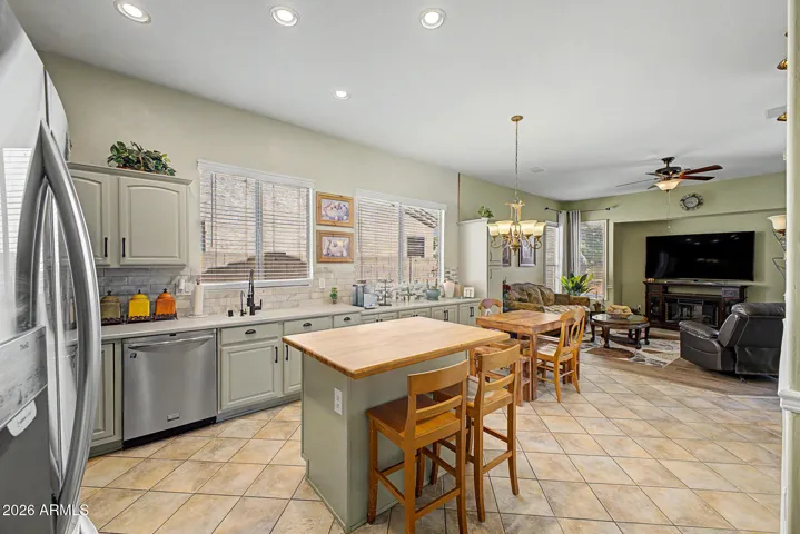 Kitchen with Butcher Block Island with a tung oil coating