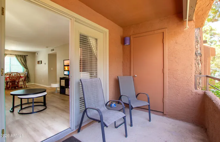 "Your own private balcony — step outside, breathe in the desert air, and decompress among mature pines. Your retreat after a long day."