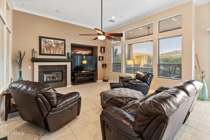 spacious family room with fireplace
