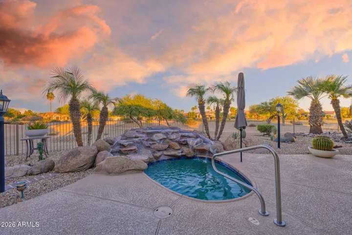 A beautiful Arizona sunset enhances the view with vibrant colors.