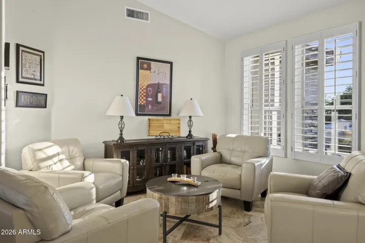 Inside, the living space has been designed as a conversation area. This is great for entertaining.