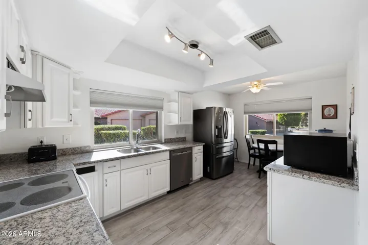 Enjoy the eat-in kitchen.