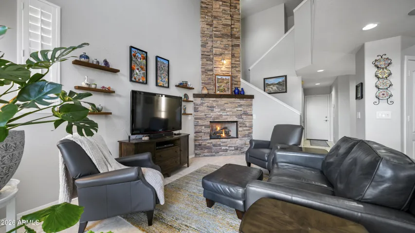 Floor to ceiling gas fireplace