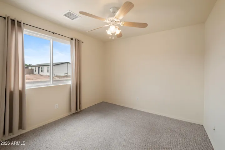 Bedroom 3 has a window on the south side and carpeted.