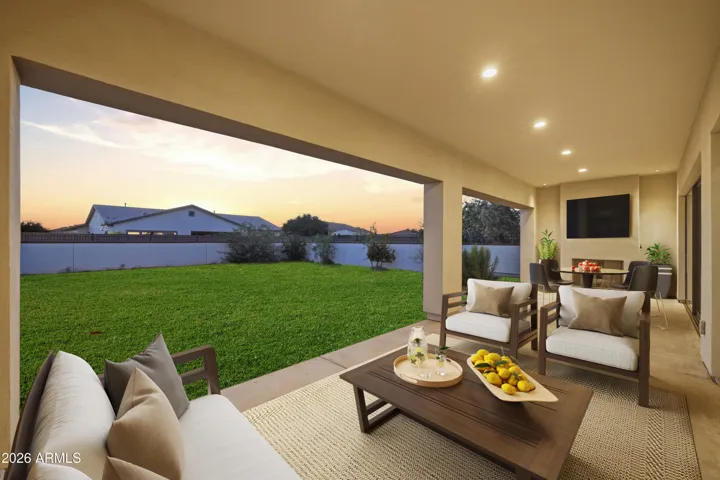 Covered patio with gas fireplace