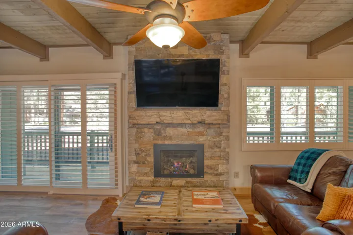 Gas fireplace puts out nice heat.