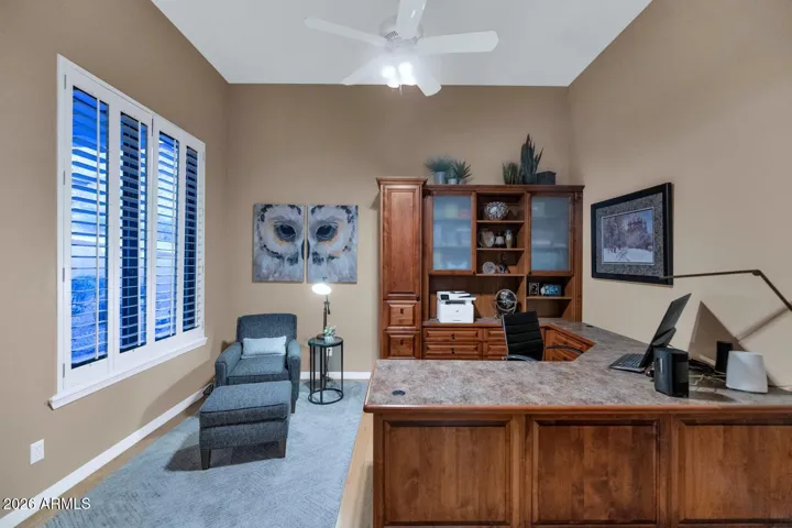 Double entry doors & built-in desk & shelves