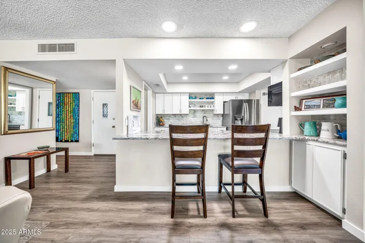 The kitchen and breakfast bar