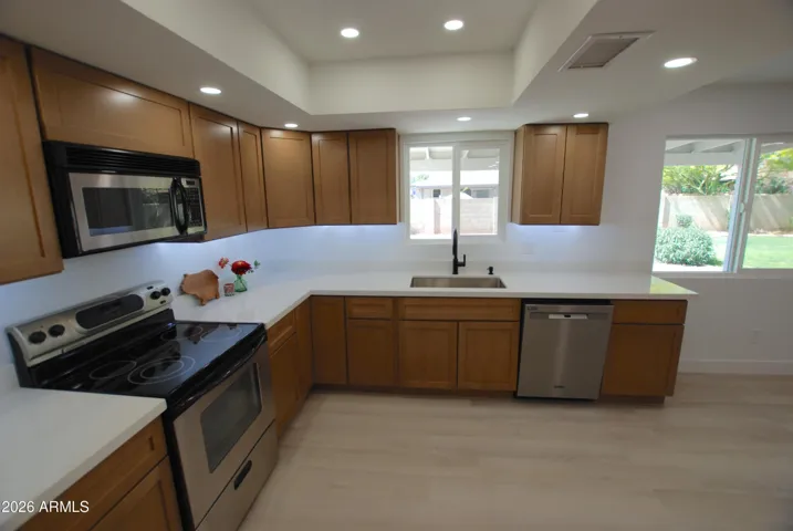 Lots of counter space and beautiful backyard views from Kitchen great room