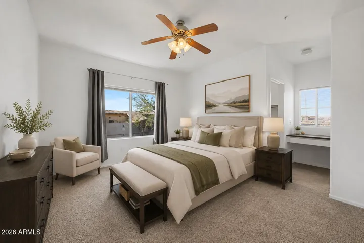 ONE of TWO Master bedrooms (digitally staged)
