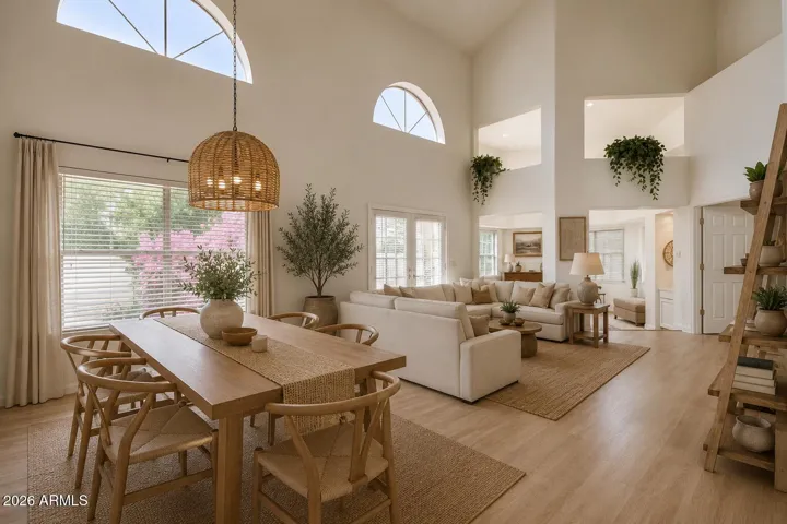 Artist rendering of remodel living room/formal dining and den