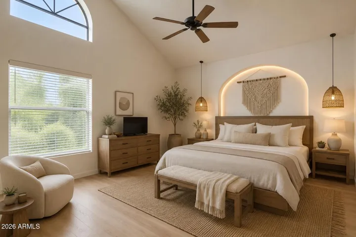 Artist rendering of remodeled main suite on the 1st floor.