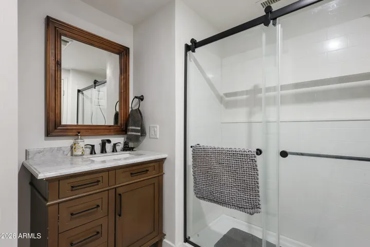 remodeled bathroom with large shower