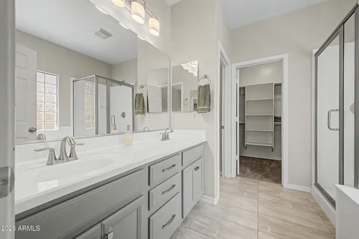 Primary Bathroom with dual sinks.