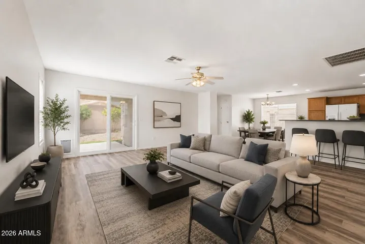 Ai staging. Roomy, open floor plan. Dark vibe
