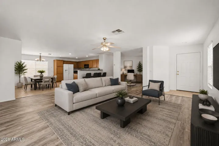 Ai staging. Roomy, open floor plan. Dark vibe.