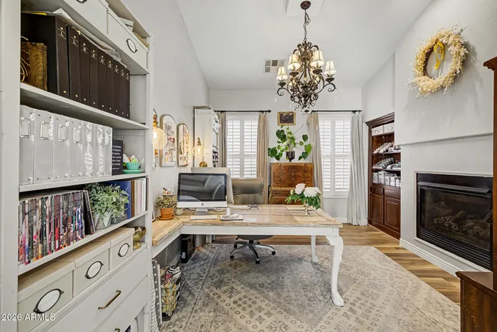 Office with fireplace