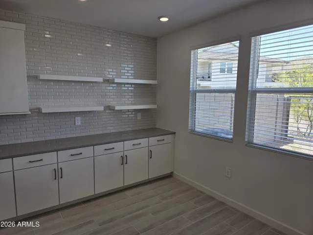 Backsplash Wall, Extended Cabinets, Floating Shelves