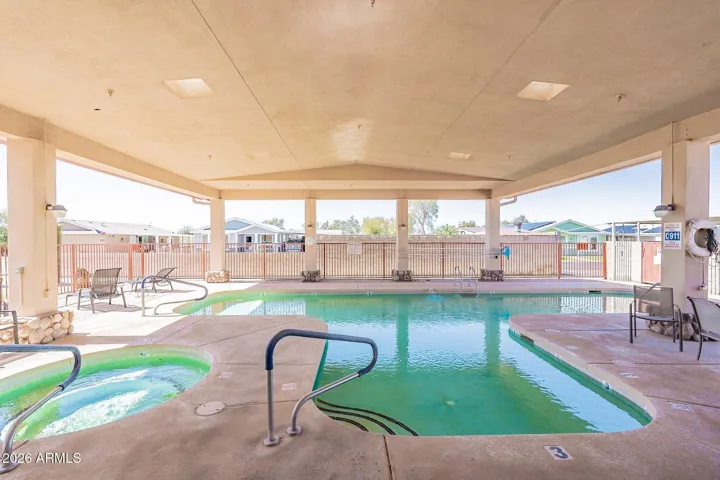 Covered swimming pool and hot tub