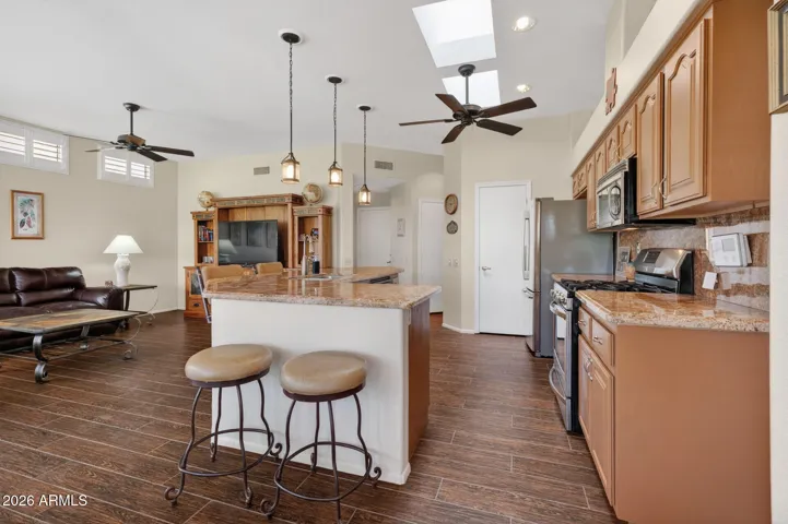 The kitchen is right off the family room.