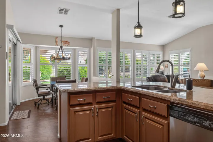 The large island offers lots of counter space for food prep.