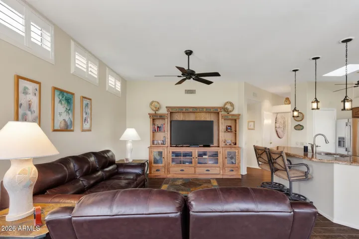 The expanded family room offers lots of sitting space for relaxation.