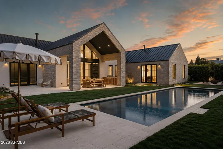 Twilight Exterior + Custom Heated Pool and Spa