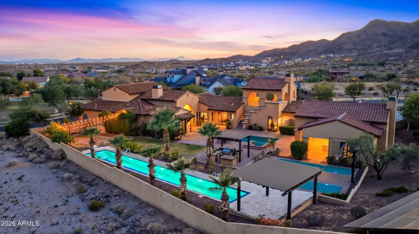 Expansive aerial view showcasing this custom home.