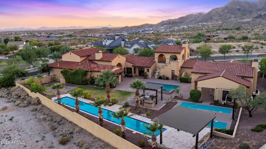 Expansive aerial view showcasing this custom home.