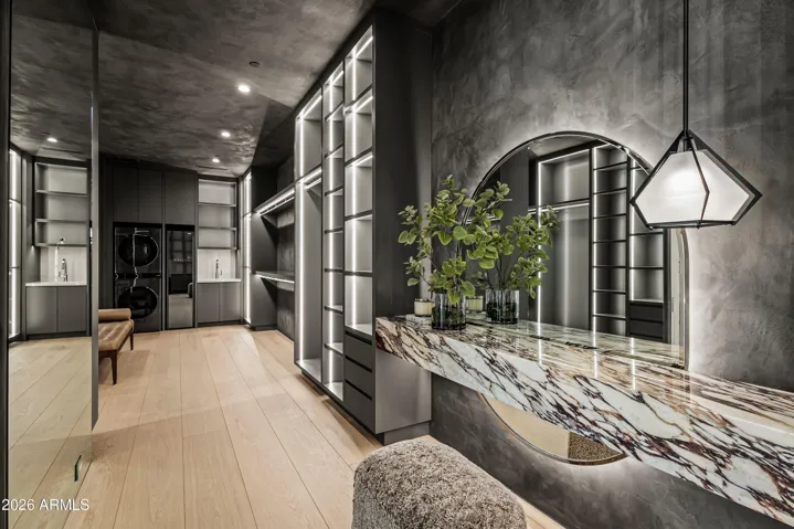 Showroom-style Custom Dressing Room + Makeup Station + Laundry + Garment Steamer