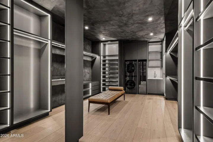 Showroom-style Custom Dressing Room + Makeup Station + Laundry + Garment Steamer