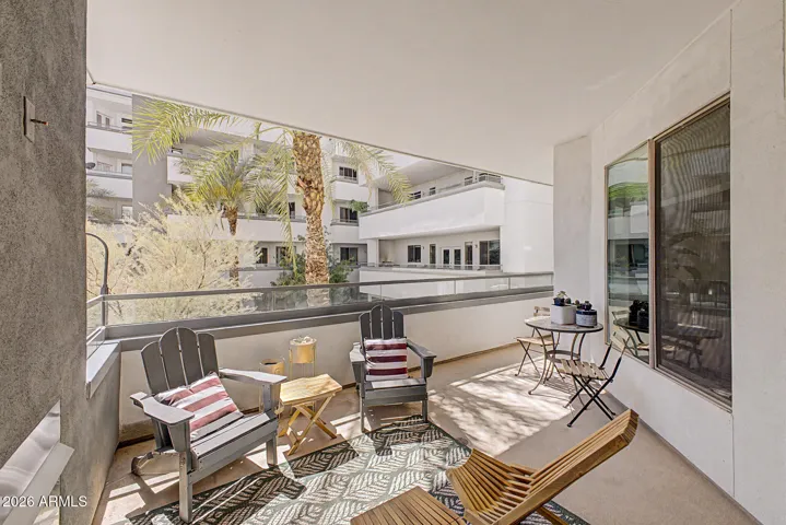 Large balcony with fireplace