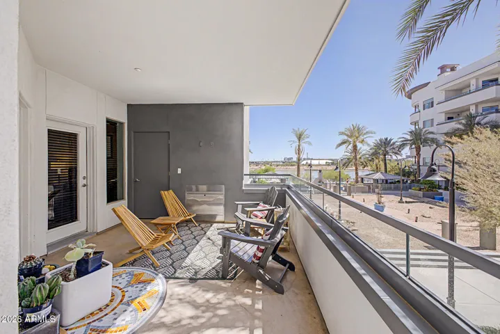 Large balcony with courtyard view and lake view of Tempe Town lake