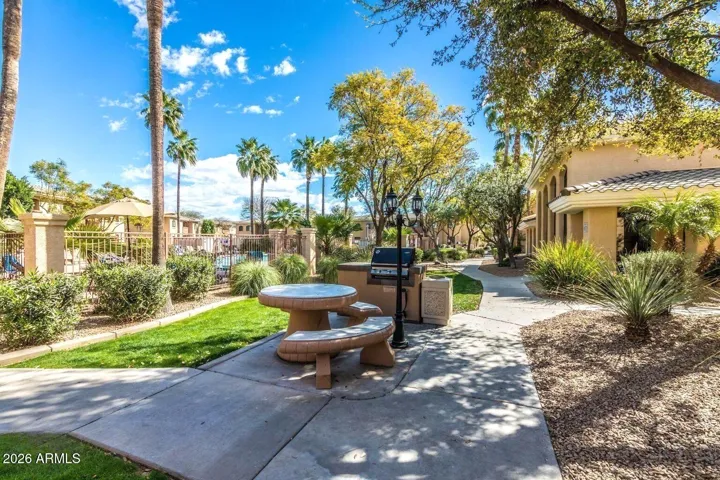 Walking paths and BBQ grill areas