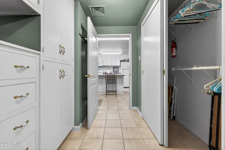 A combination Dressing Area, Closet and Bath for privacy and convenience.