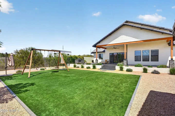Backyard with low maintenance Turf