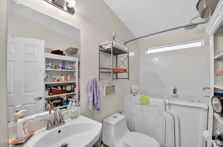 Secondary Bathroom with Safe step walk in tub that has lights, built in speakers, aromatherapy, and chromotherapy!