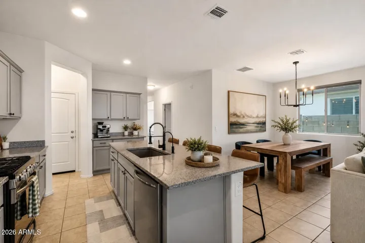 Large granite kitchen island, coffee bar