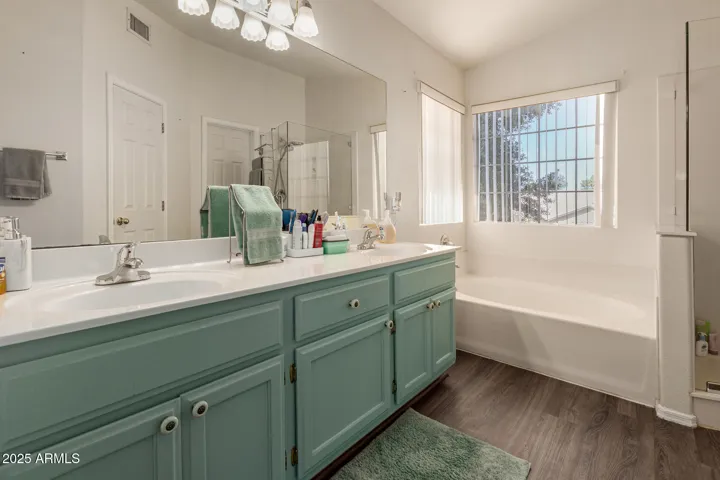 Primary bathroom with two sinks