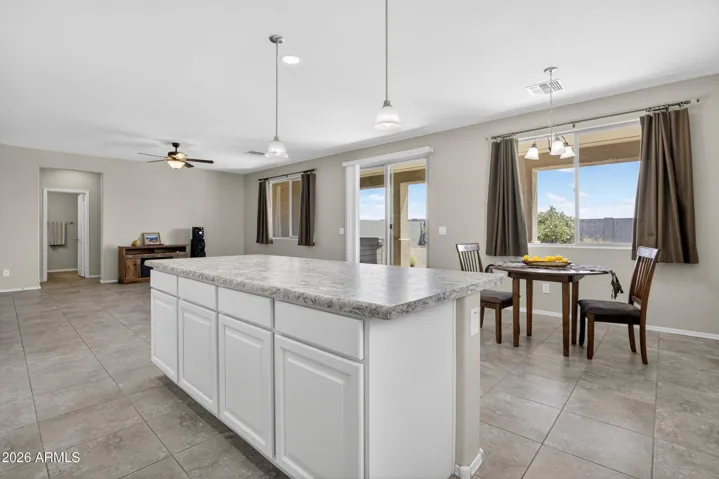 Large island and dining area