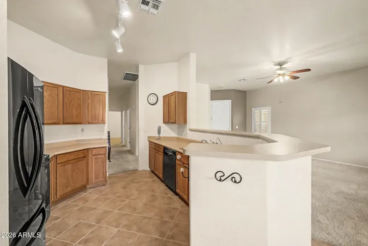 Kitchen looking out to living area.
