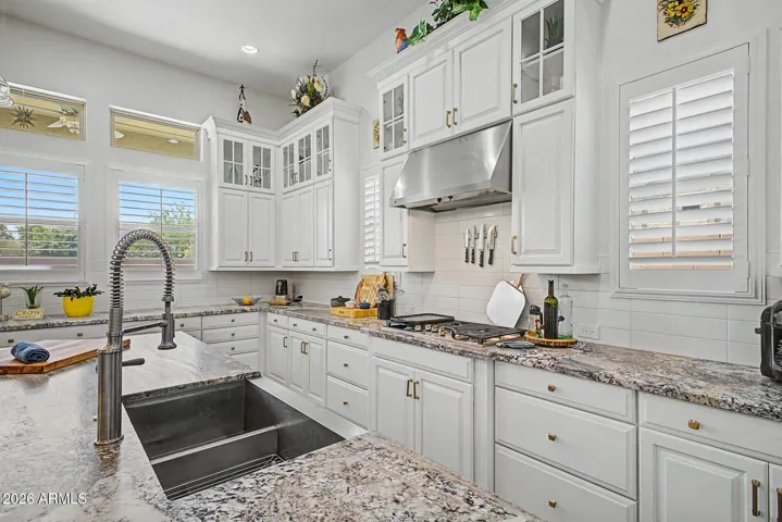 Upper glass cabinets and lots of useable counter space