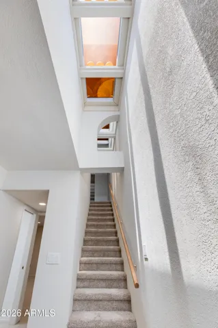 Looking upstairs from the bottom floor through the double skylights.