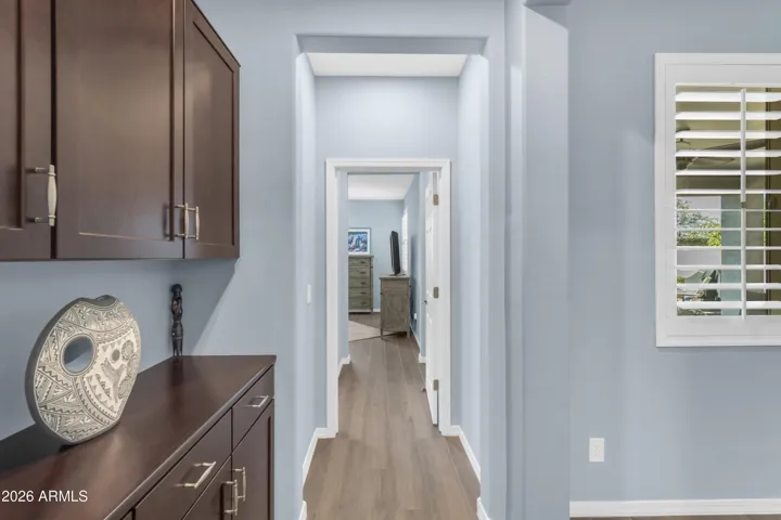 Hallway storage adjacent to bedrooms