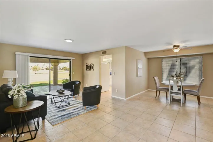 Popular open floorplan with tile flooring throughout.