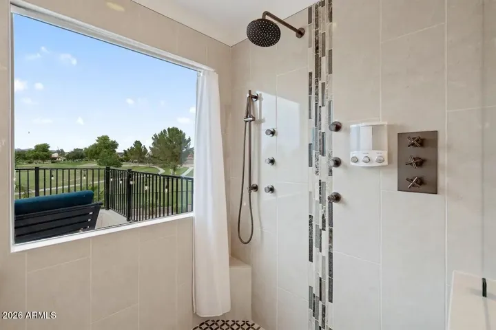 Upstairs steam shower with a view over golf course !
