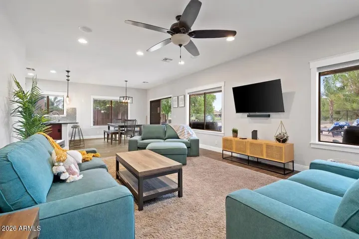 Large great room for entertaining.
