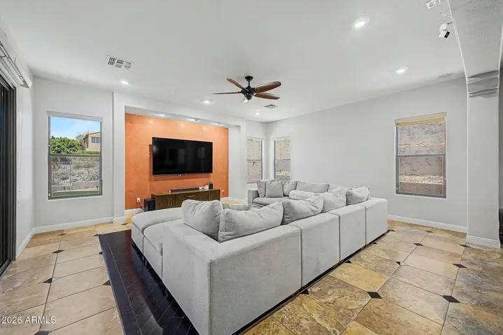 Open family room flows seamlessly from the kitchen