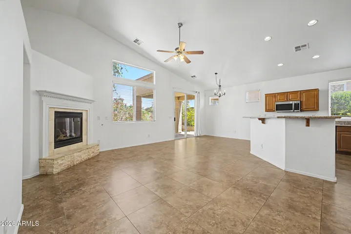 Living, dining & kitchen view