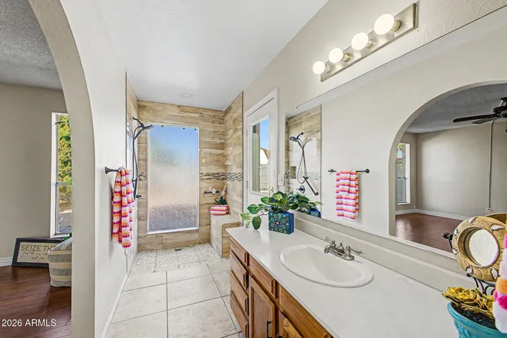 Walk in shower and separate exit to back yard